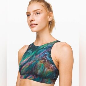 Lululemon Energy bra, high neck, size 10. Multi green / teal color